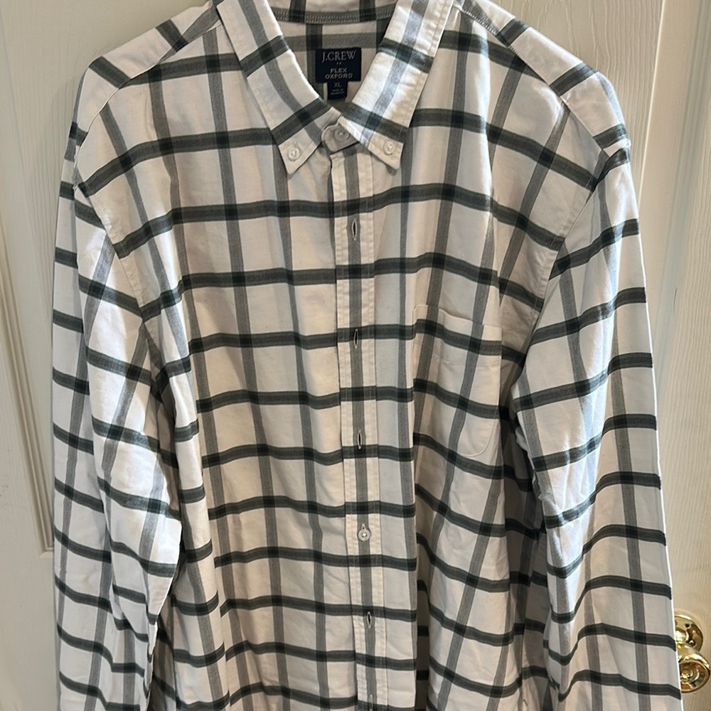 J. Crew White and Green Casual Button Down Shirt